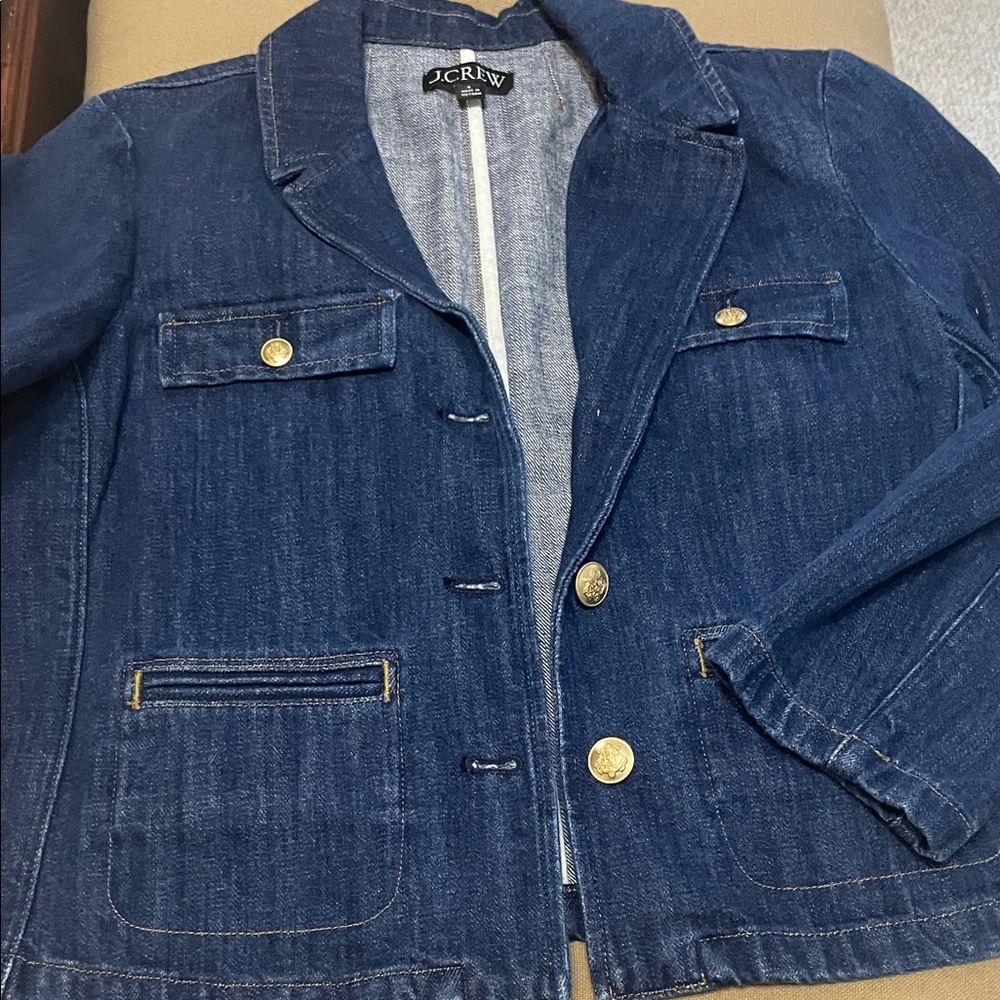 J. Crew Dark Blue Denim Jacket with Gold Buttons